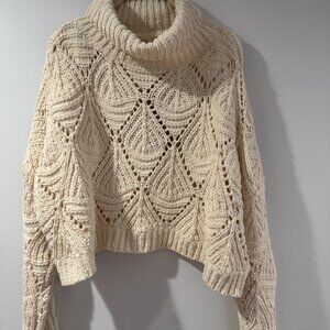 POL Cream Knit Cropped Chenille Sweater 🌸